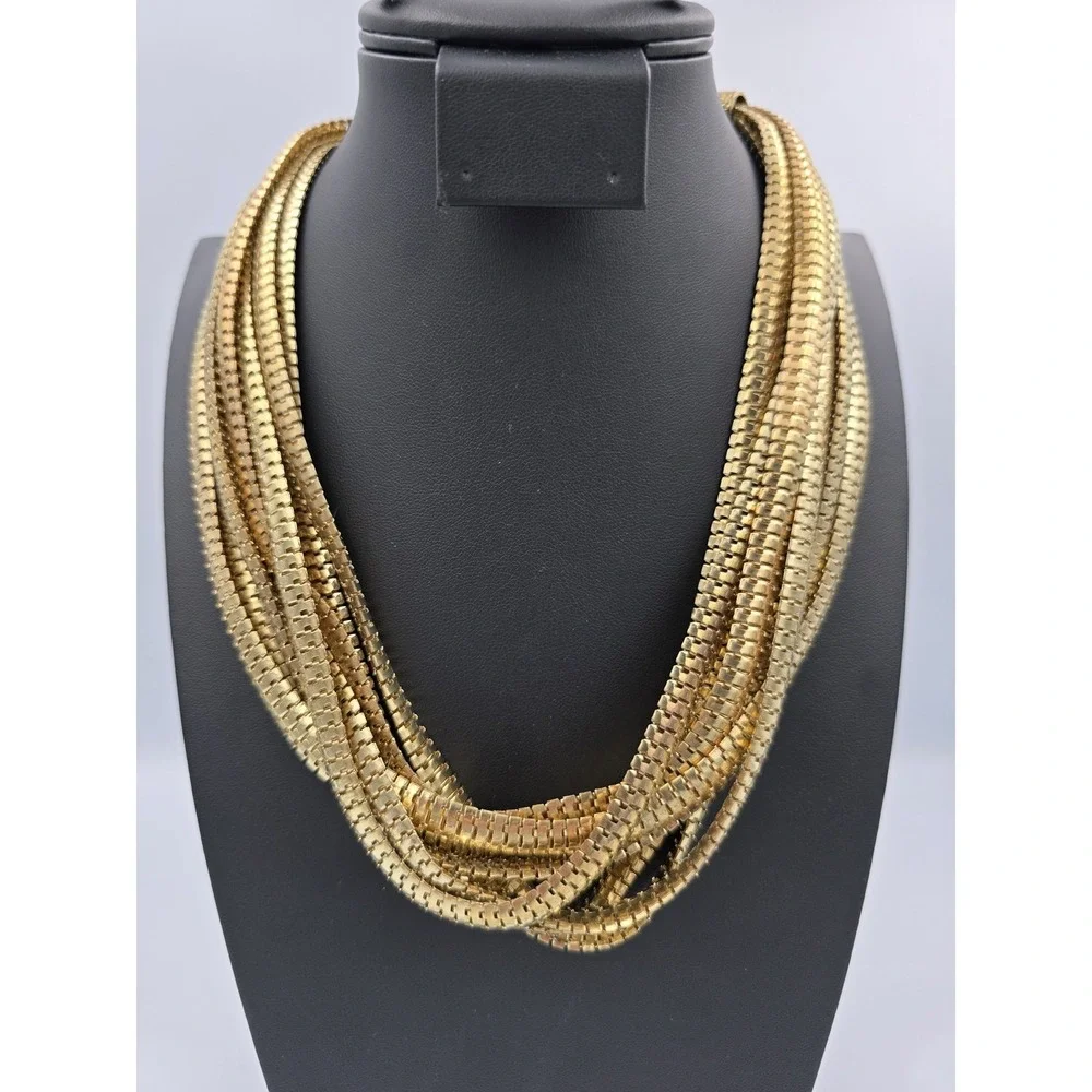 Vintage Multi-Strand Gold Tone Box Link Snake Chain‎ Statement Necklace